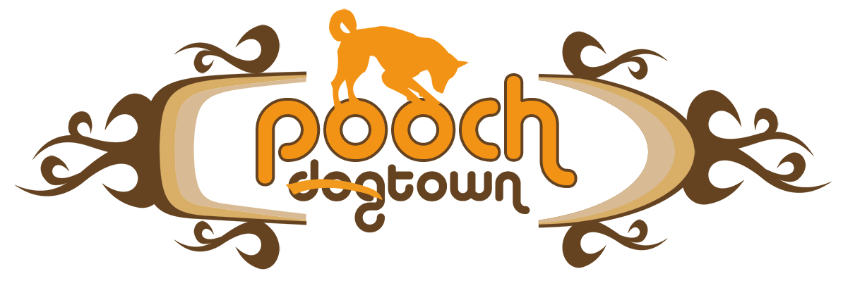 Pooch Town in shape of skateboard, with dog silhouette